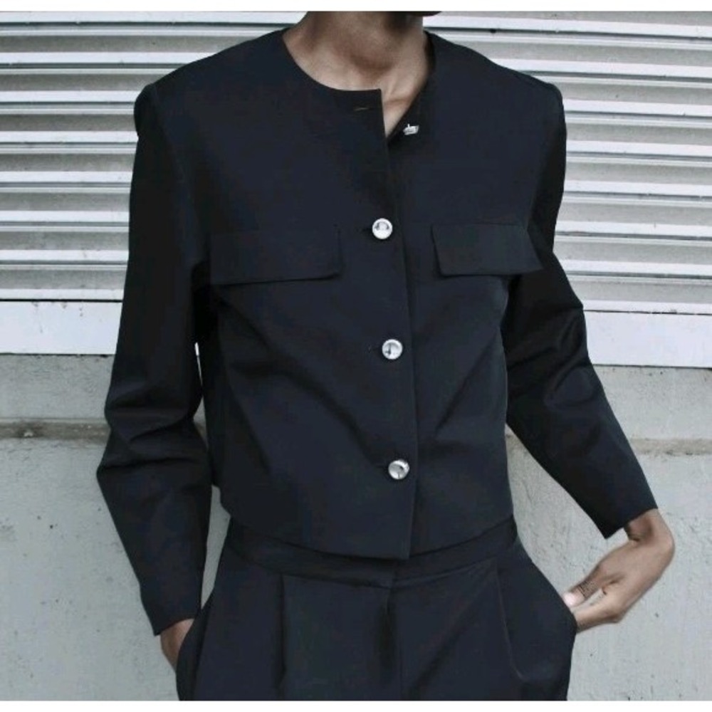 Zara Silver Metal Button Jacket Black Size XS NWOT